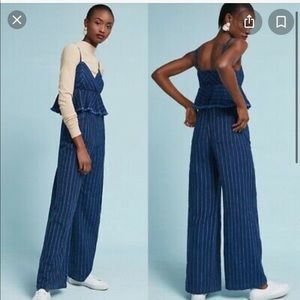 Anthropologie Striped Denim Jumpsuit